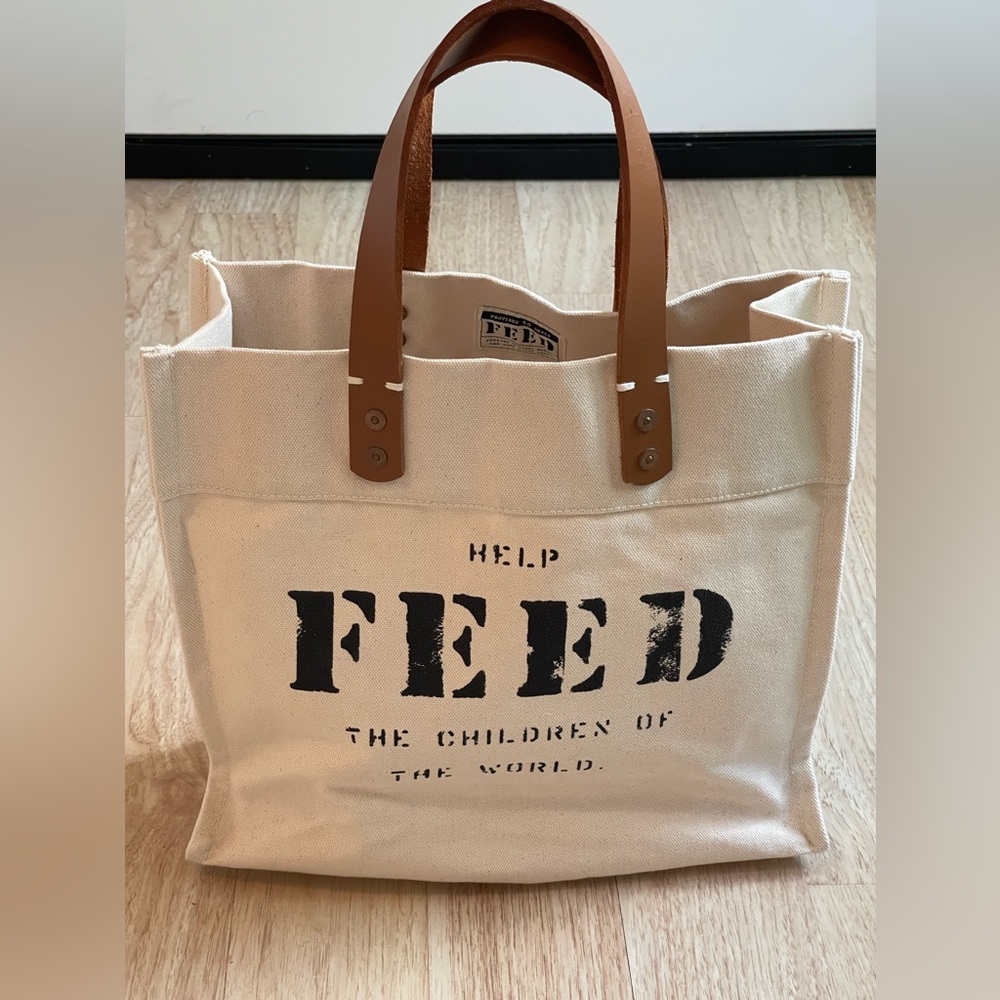 FEED leather handle canvas bag